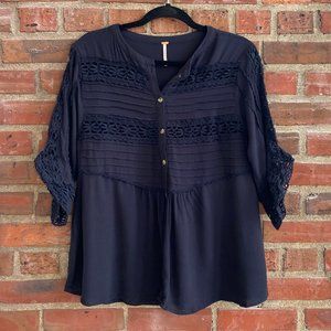 Free People Button Down Crochet Blouse